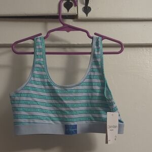 Calvin Klein Aqua & Light Blue Striped Logo Bralette